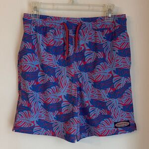 Vineyard Vines Tropical Leaf Fish red blue boy Swim Trunks board shorts large/16